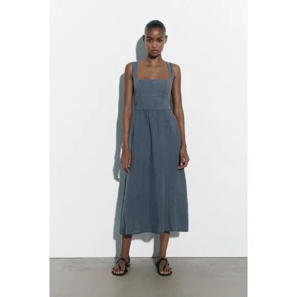 Zara | Dresses | Zara Linen Midi Dress Lg | Poshmark